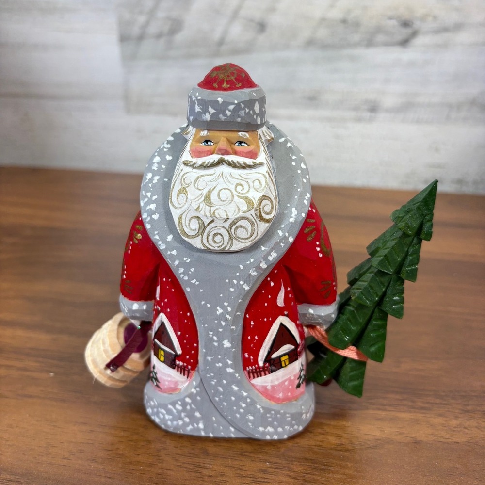 Vintage Russian Hand Carved & Painted Father Frost Christmas Folk Art Figurine